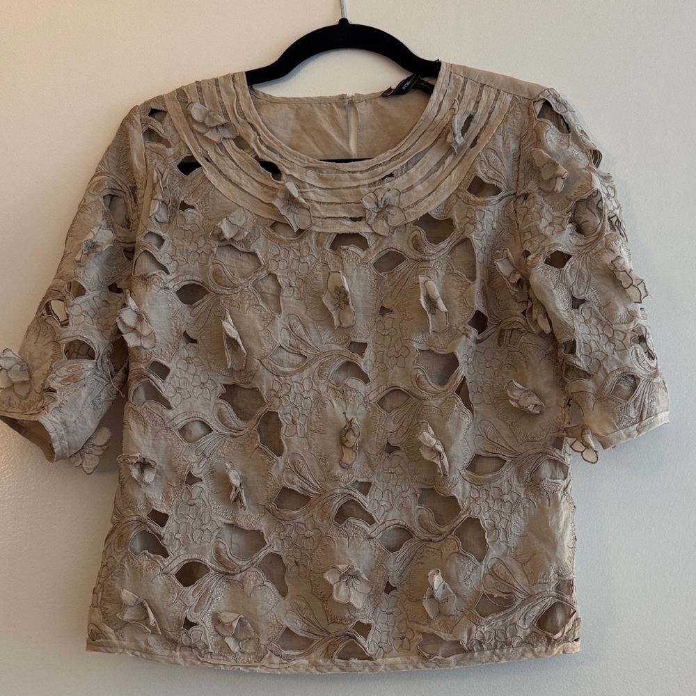 BCBGMaxAzria Taupe Textured Women's Blouse